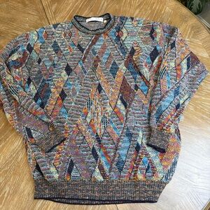 Vintage Equilibrio made in Italy Multicolor Geometric Pattern Sweater